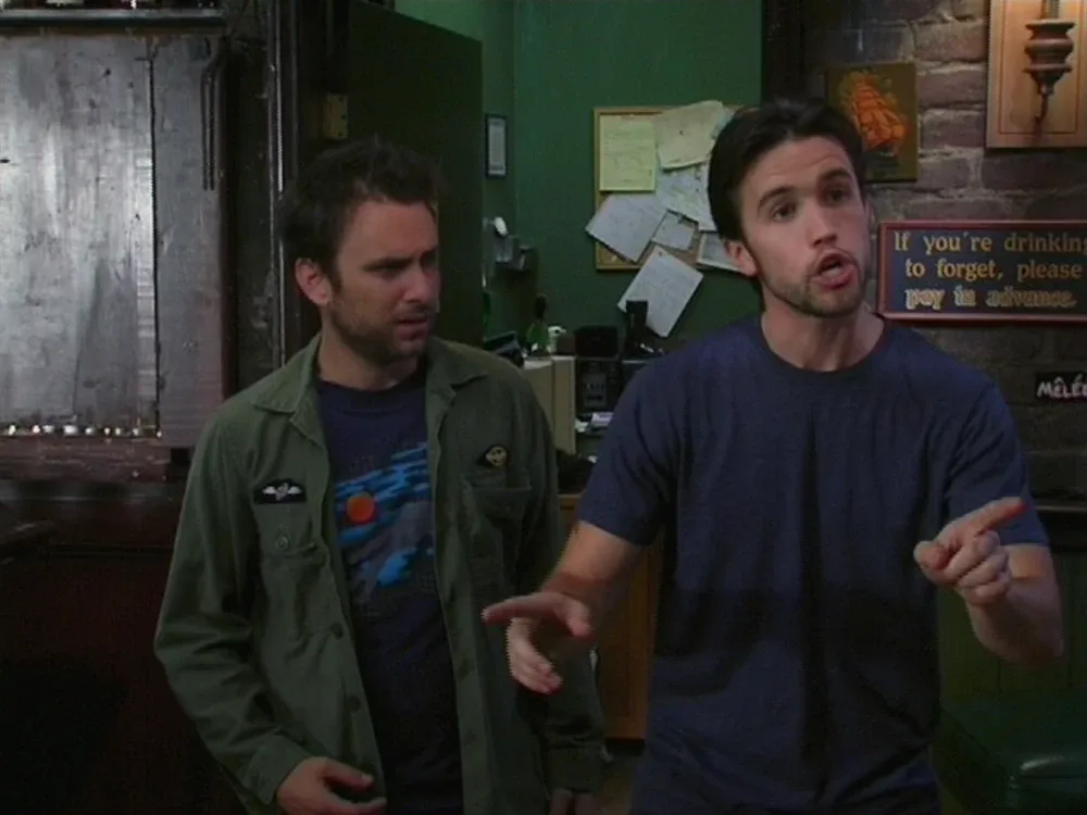 Still from It's Always Sunny S01E01: Mac holds forth