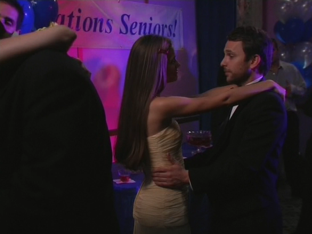 Still from It's Always Sunny S01E03: Charlie alone at the prom