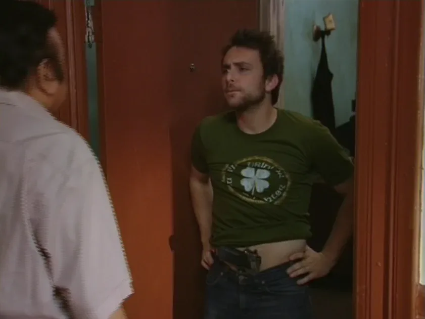 Still from It's Always Sunny S01E05: Charlie keeps it in his pants